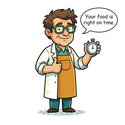 The Professor holding a stopwatch and giving a thumbs up